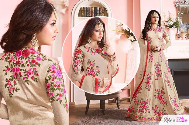 Alluring Floral Embroidered Floor Length Anarkali 